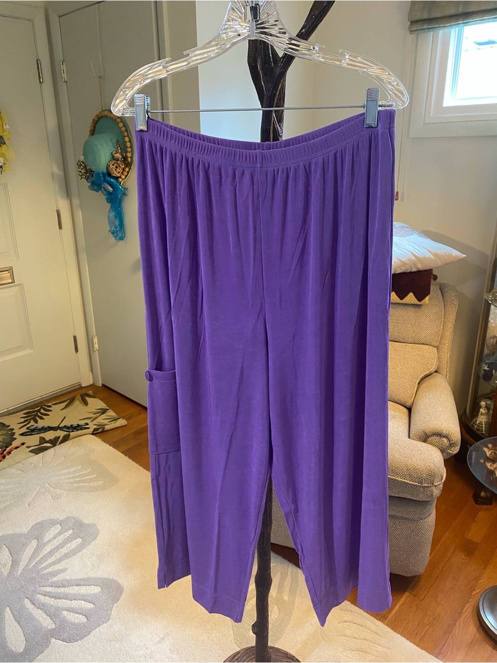 Slinky Brand Women's Wide-Leg Pull-On Pants in Purple Violet 1X. NWT